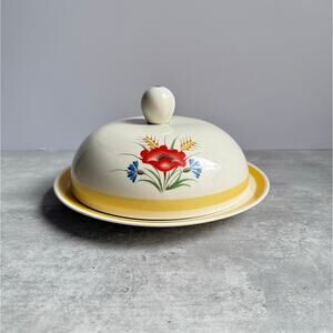 Vintage Arabia Suomi Finland Kesa Cheese Butter Dish Mid Century MCM Red Poppy
